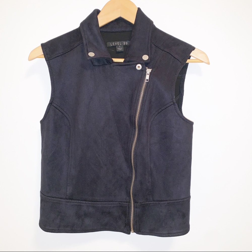 LEVEL 99 ALEXA BLACK MOTO FAUX SUEDE VEST-S - Picture 6 of 8